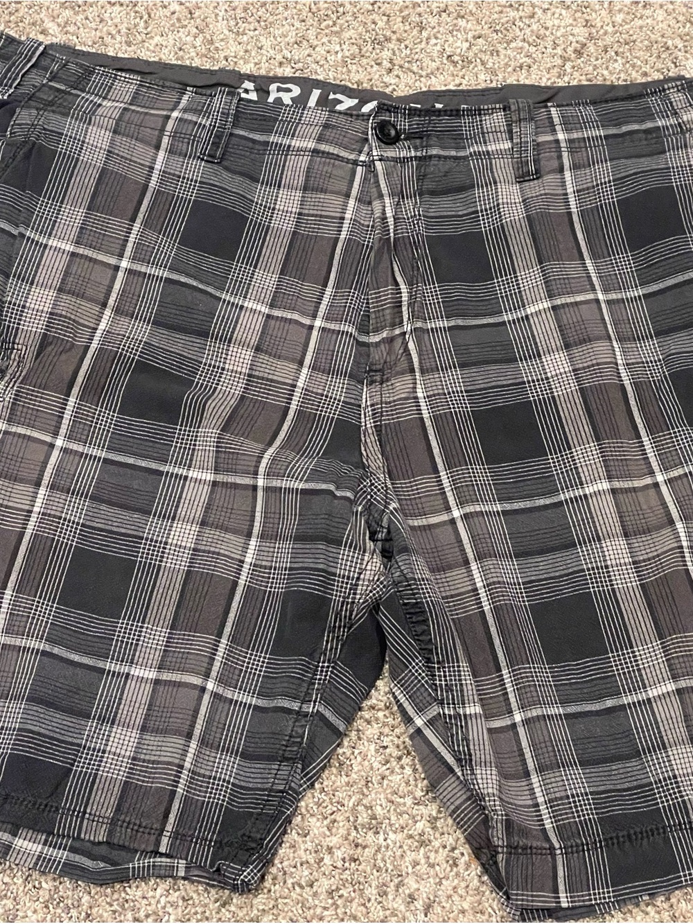 Arizona Jean Company Black and Gray Plaid Flat Front Cargo Shorts